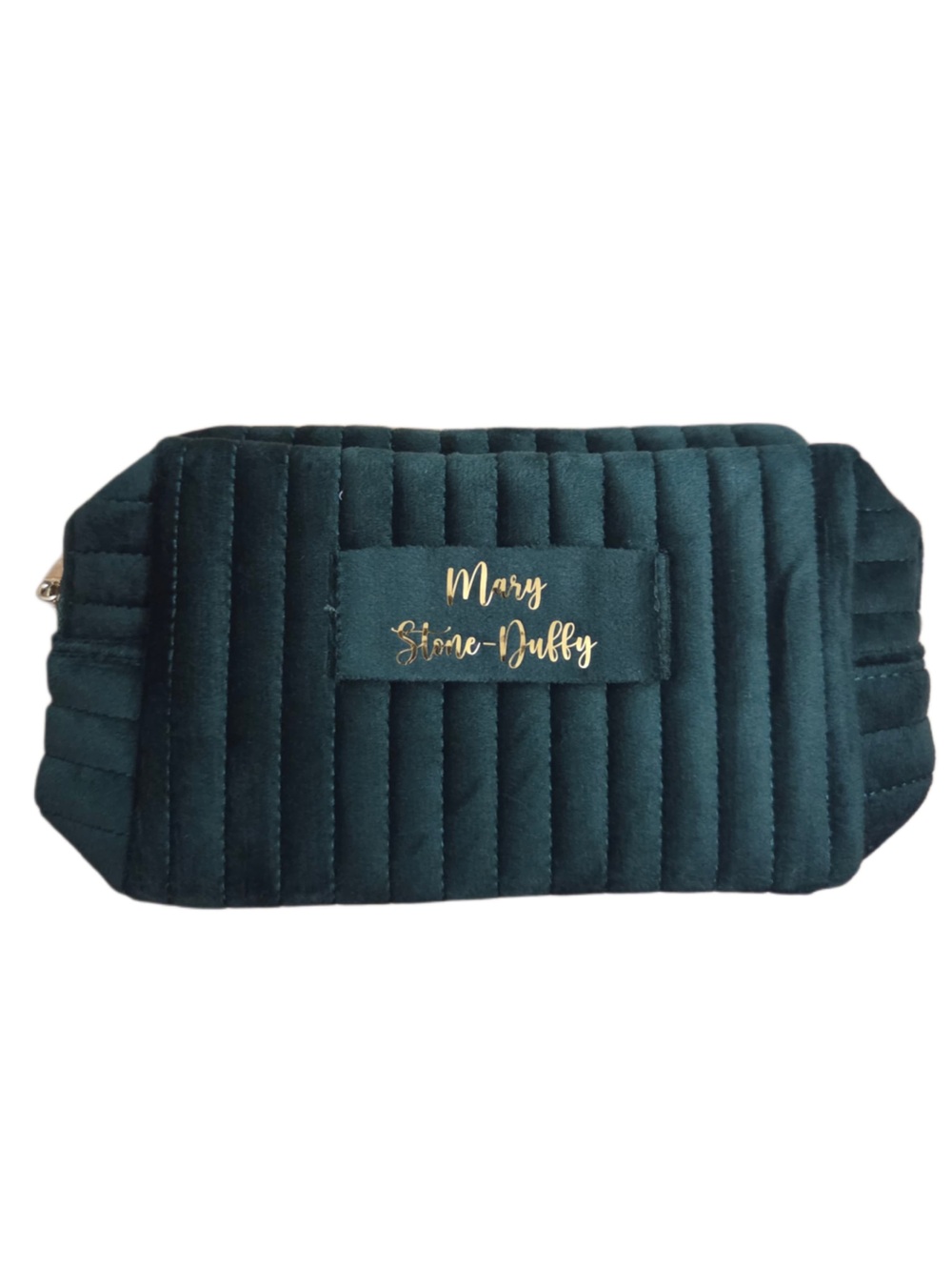 Quilted Velvet Cosmetic Pouch in Deep Green